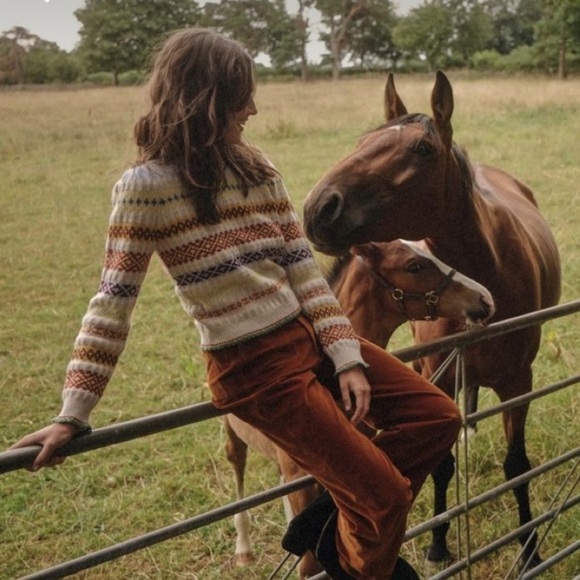 NWT Doen Brynn Sweater in Cream Monte Rosa Fair Isle Cashmere Wool Knit Print - Picture 7 of 12
